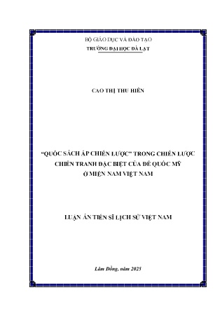 Luận án “Quốc sách ấp chiến lược” trong chiến lược chiến tranh đặc biệt của đế quốc Mỹ ở miền Nam Việt Nam