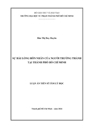 Luận án Sự hài lòng hôn nhân của người trưởng thành tại Thành phố Hồ Chí Minh