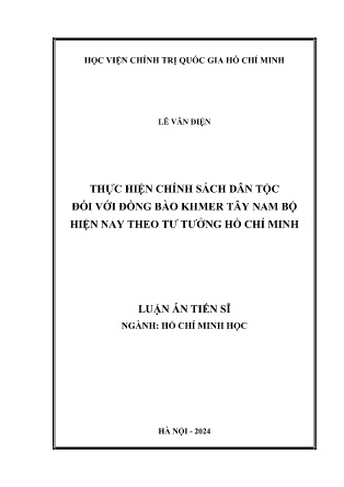 Luận án Thực hiện chính sách dân tộc đối với đồng bào Khmer Tây Nam Bộ hiện nay theo tư tưởng Hồ Chí Minh