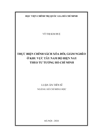 Luận án Thực hiện chính sách xóa đói, giảm nghèo ở khu vực Tây Nam Bộ hiện nay theo tư tưởng Hồ Chí Minh