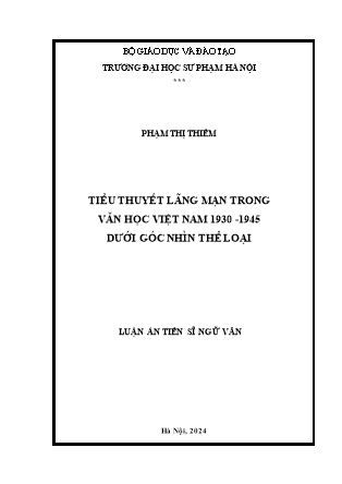 Luận án Tiểu thuyết lãng mạn trong văn học Việt Nam 1930-1945 dưới góc nhìn thể loại