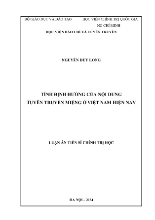 Luận án Tính định hướng của nội dung tuyên truyền miệng ở Việt Nam hiện nay