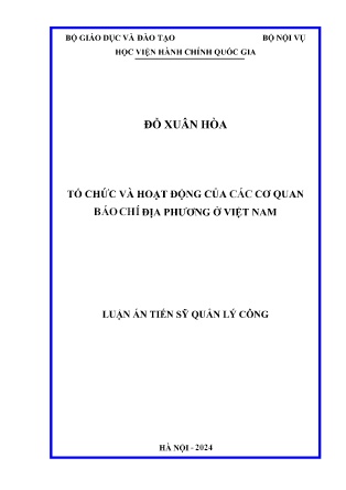 Luận án Tổ chức và hoạt động của các cơ quan báo chí địa phương ở Việt Nam