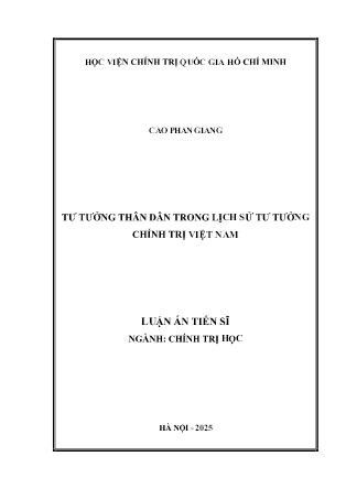 Luận án Tư tưởng thân dân trong lịch sử tư tưởng chính trị Việt Nam