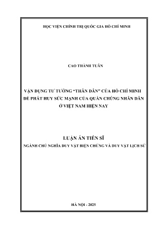 Luận án Vận dụng tư tưởng “thân dân” của Hồ Chí Minh để phát huy sức mạnh của quần chúng nhân dân ở Việt Nam hiện nay
