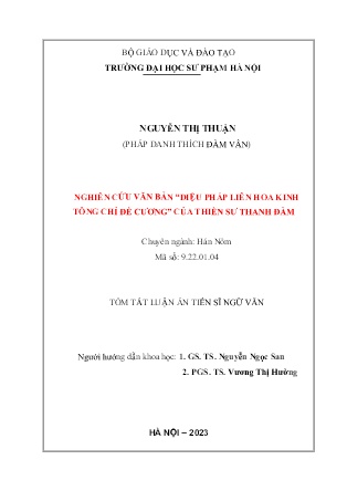 Tóm tắt Luận án Nghiên cứu văn bản “Diệu pháp liên hoa kinh tông chỉ đề cương” của thiền sư Thanh Đàm